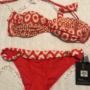 Strapless bikini top and side tie bottom